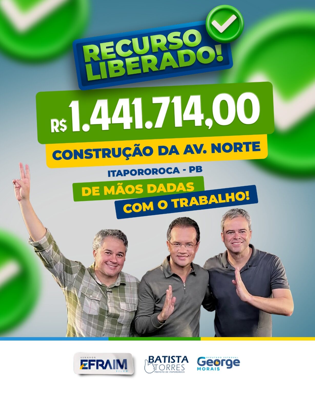 Senador Efraim Filho destina quase R$ 1,5 milhão para pavimentação de ruas em Itapororoca e reforça aliança e compromisso com o município